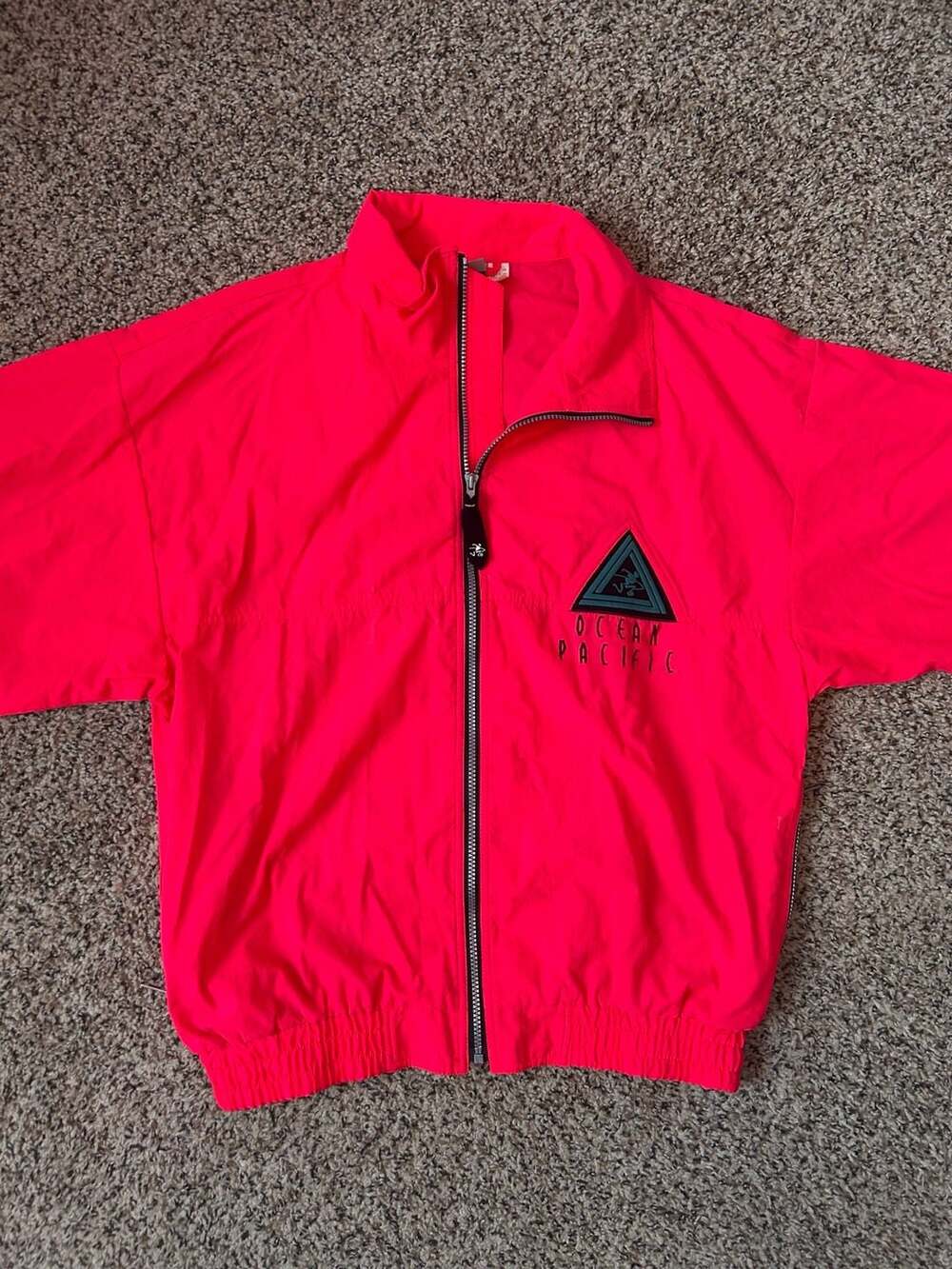Vintage 90s Ocean Pacific OP Neon Pink Full Zip Windbreaker Jacket Men's Size L